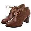 SHEMEE Women’s Chunky High Heels Wingtip Oxfords Round Toe Lace Up Stacked Block Heel Vintage Brogues Pumps Shoes