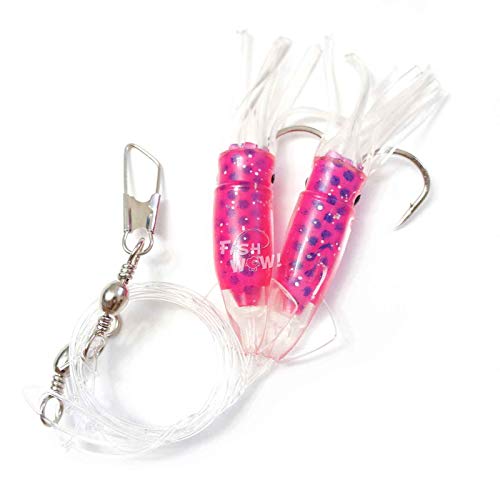 5 Packs - 4.5" Fishing Ling Cod Rig Twin Bulb Squids Rockfish Lingcod Soft Lure - Pink #TOP7