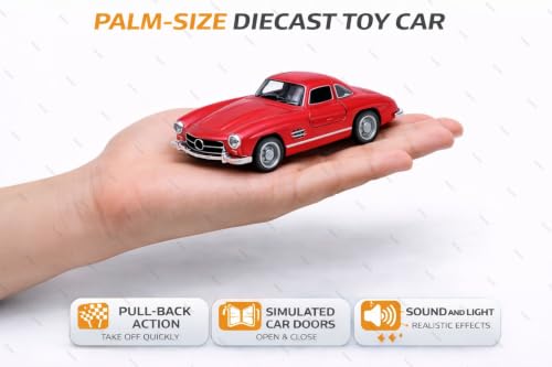 Image of 1:36 Scale Mercedes Vintage Die-Cast Toy Car - Pull Back Metal Model with Openable Doors, LED Lights & Music - Alloy Mini Car Gift for Kids, Boys & Collectors (Color AS PER Stock)