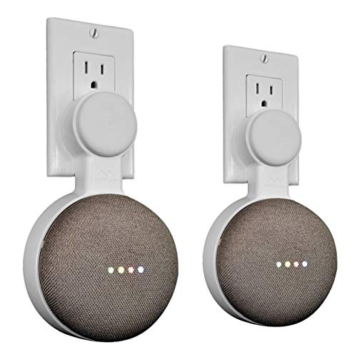 Mount Genie Affordable Essentials Google Home Mini (1st Gen) Outlet Wall Mount Hanger Stand | A Low-Cost Space-Saving Solution (White, 2-Pack)