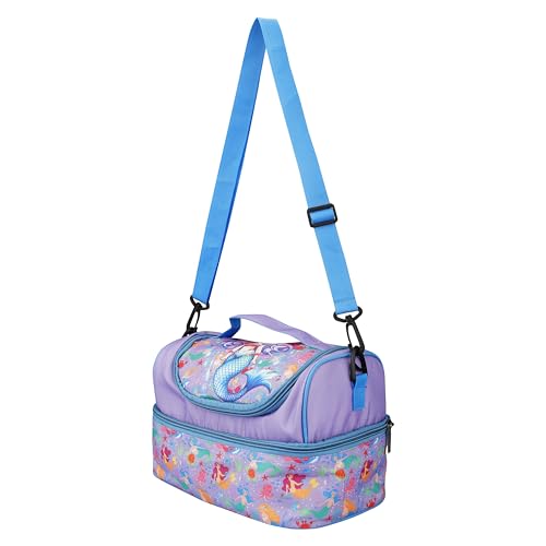Image of Ji and Ja Multi Compartment Dual Slot Lunch Bag Double Insulated Tiffin Lunch Bag with Multi Zipper Pockets for School (Mermaid Purple)