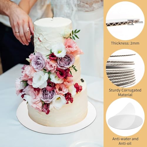 Image of 10 Inch Round Cake Base Board, MDF Silver Scalloped Cake Drum, Disposable Cardboard Cake & Pizza Base for Cake Decorating, Tart Display, Bakery, Dessert Stand, Pack of 6
