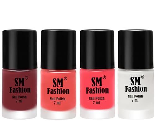 Image of Nail Polish Combo Set (Pack of 4) Quick Dry Gel Finish Nail Paint | Peach Pink,Pink,Light Golden,White | 7 ml Each