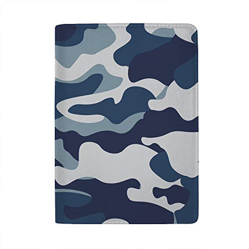Protège-passeport bleu camouflage en cuir PU et fente pour carte de voyage de 16,5x11,5 cm