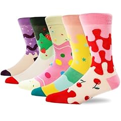 5 Pairs - Fruit Dessert Cream Style - Cherry Melting Cream & Star Color Block & Colorful Polka Dot & Strawberry Green Dessert & Purple Cream Star Dessert Pattern Socks