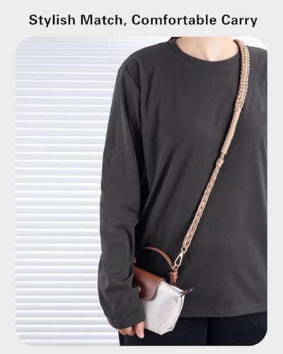 Image of Hand-Braided Paracord Strap & Mini Bag Organizer Set for Longchamp Mini No-Punch Conversion Kit, Includes Handwoven Adjustable Strap & Felt Inner Liner Tan & Beige