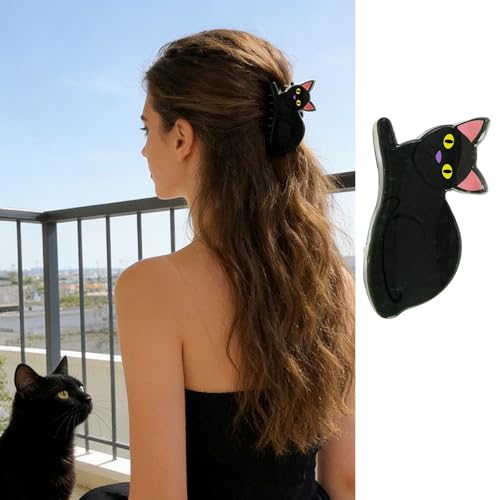 Black Cat Hair Claw Clips Cute Acrylic Hair Clips Strong Hold Cat Hair Barrettes Nonslip Animal Hair Clamp Clip Small Hair Grip Clip Fashion Hair Accessories for Women Holiday Party Hair Decoration