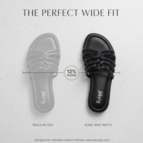 Image of Ruiee Wide Width Sandals for Women, Summer Flat Slides Casual Braided Wide Feet Sandal Comfort Slip on Sandals Open Toe Beach Shoes for Women.