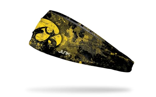 JUNK Brands NCAA University of Iowa Big Bang Lite Headband - Moisture-Wicking, Performance Fabric, Non-Slip, Sports Sweatband for Men & Women - One Size - Grunge