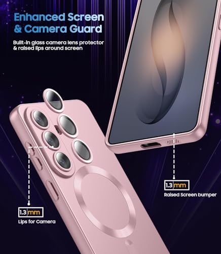 Image of DIZORO Samsung S26 Case, Compatible with Mag Safe Back Cover, Matte Luxury Metallic Luster Flexible TPU Wireless Charging Shockproof Case with Camera Protector Lens (Pink)
