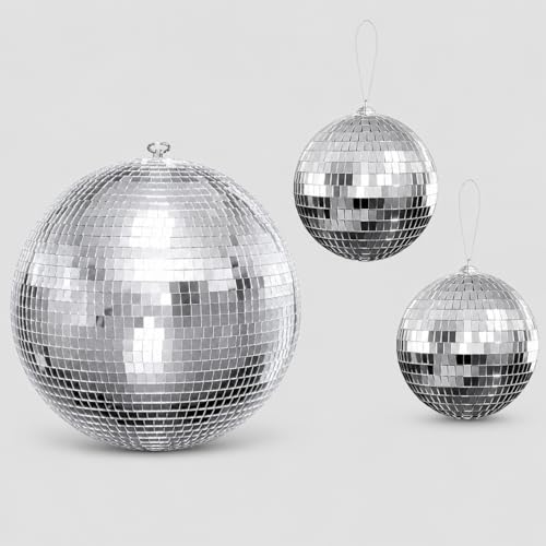 Youdepot - Bola espejada de discoteca de 16 pulgadas y paquete de 2 bolas de 4 pulgadas, decoraciones plateadas para fiestas, bodas, Navidad y decoración retro años 70 miniatura 1