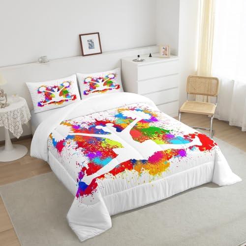Image of Feelyou Colorful Cheerleader Comforter Set Cheerleading Comforter for Kids Boys Girls Cheer Team Bedding Set Breathable Gymnastics Lovers Duvet Set Room Decor Quilt Set Full Size