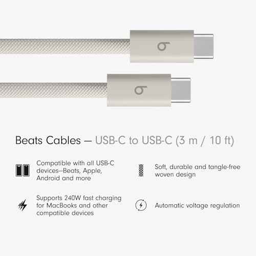 Image of Beats 240W USB-C to USB-C Braided Cable, Fast Charging, Durable /Tangle Free, Compatible with Apple and Android Devices (3 m /10 ft) - Surge Stone