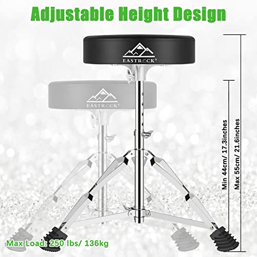 Image of EastRock Universal Drum Throne,Padded Drum Seat Rotatable Height Adjustable drumming Stools with Anti-Slip Feet for Adults and Kids Black (Silver)