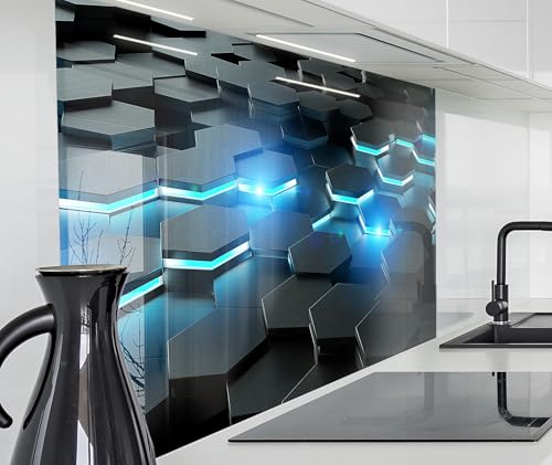 timalo Spritzschutz Wand für Herd, Küche Küchenrückwand Glasoptik | Acryl Glas 2mm | Glasrückwand Acrylglas Wandpaneele Rückwandschutz Platte | 120x60cm Schwarz Neon Futuristisch