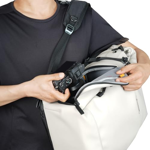 Image of VANGUARD VEO Lite B25L Camera & Everyday Backpack (Cream) - Fits Full-Frame Camera with 70-200mm Attached + 3-4 Lenses, 16 inch Laptop Storage, 3-Way Access, Convertible Daypack Design