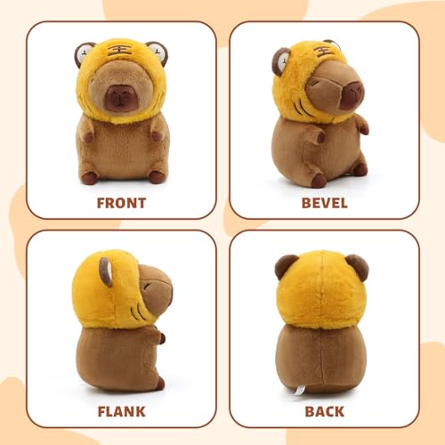 Image of Cute Capybara Plush Wear Tiger Hat, Kawaii Soft Capybara Plushie Pillow, 14 inch Capybara Stuffed Animal Hugging Gifts for Kids Adults (Tiger Capybara)