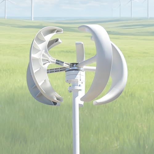UORDBY Generador eólico, 200 W/300 W/400 W/500 W, Kit de turbina eólica Vertical de 5 aspas, generador de imanes permanentes trifásico de CA, con Controlador,Blanco 200W-12V