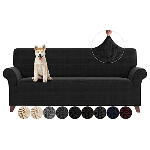 ZNSAYOTX Couch Covers for 3 Cushion Couch High Stretchy Spandex Pet Friendly Sofa Slipcover 1 Piece Non Slip Couch Covers Large Furniture Protector (Black, Sofa)