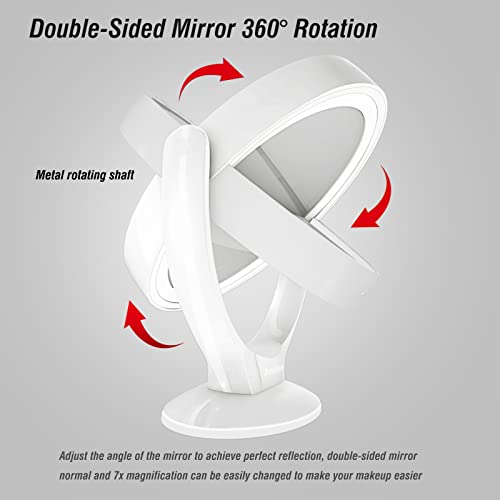 Aesfee Led Lighted Makeup Vanity Mirror Rechargeable,1X/7X Magnification Double Sided 360 Degree Swivel Magnifying Mirror With Dimmable Touch Screen, Portable Tabletop Illuminated Mirrors - White #TOP6
