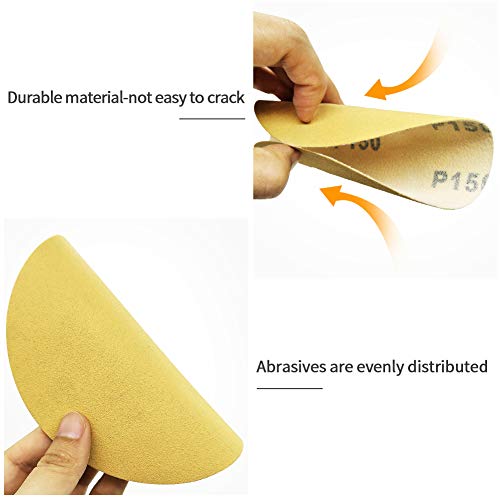 SPEEDWOX 100 Pcs 6 Inches Sanding Discs 150 Grit Dustless Hook and Loop Sandpaper for Random Orbital Sander Yellow Finishing Discs for Automotive Woodworking - Image 3