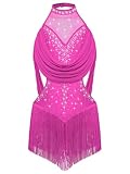 JEATHA Maillot De Baile Latino Salsa para Niñas Leotardo De Ballet Gimnasia Vestido Patinaje Artístico Body De Bailarina Actuación Rosa Caliente 13-14 años