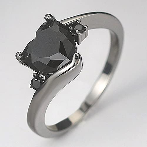 Black Gold Plated Heart Shaped Stone Solitaire Style Wedding Engagement Promise Statement Ring3