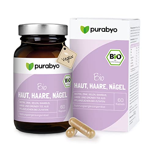 BIO Biotin Haut, Haare, Nägel - Kapseln | Nur natürliche Zutaten in Bio-Qualität | Rein vegan | Biotin Zink Selen Bio | Haar Vitamine im Glas statt Plastik Cover