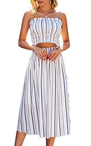 Image of Angashion Women's Floral Crop Top Maxi Skirts Set 2 Piece Outfit Dress