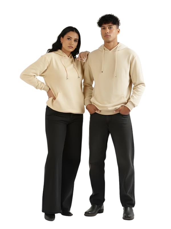 Image of SAADAA Unisex Pullover Fleece Hoodie for Men & Women | 100% Cotton Top Surface | Fleece Inner | Casual Fit | 2 Pockets | Winter Wear