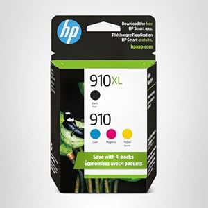 HP Cartuchos de tinta originales 910 cian, magenta, amarillo/910XL negro (paquete de 4) | Works OfficeJet 8010, 8020 Series OfficeJet Pro 8020, 8030 Series | Elegible para Instant Ink | 3JB41AN