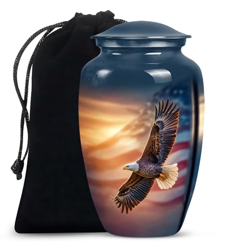 Image of Eagle American Flag Urns for Human Ashes Adult-Funeral Blue Urn for man