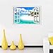 Fake Windows Wall Sticker Removable 3D Beach Seascape Faux Windows Wall Sticker Vinyl Self-Adhesive Beach Landscape Palm Tree Wall Mural Stickers for Bedroom Living Room Decoration