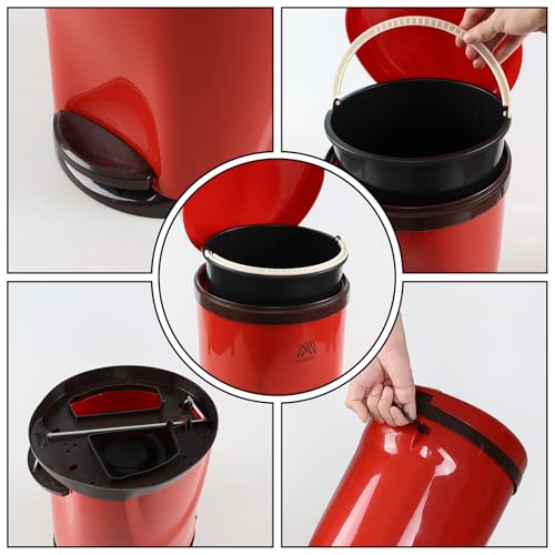Caneca de basura redonda de plástico 2.6 gal, con pedal rojo miniatura 3
