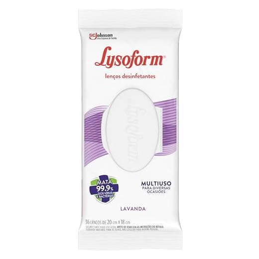 Lysoform Lavanda, Lenço Umedecido Desinfetante Multiuso, 36 unidades