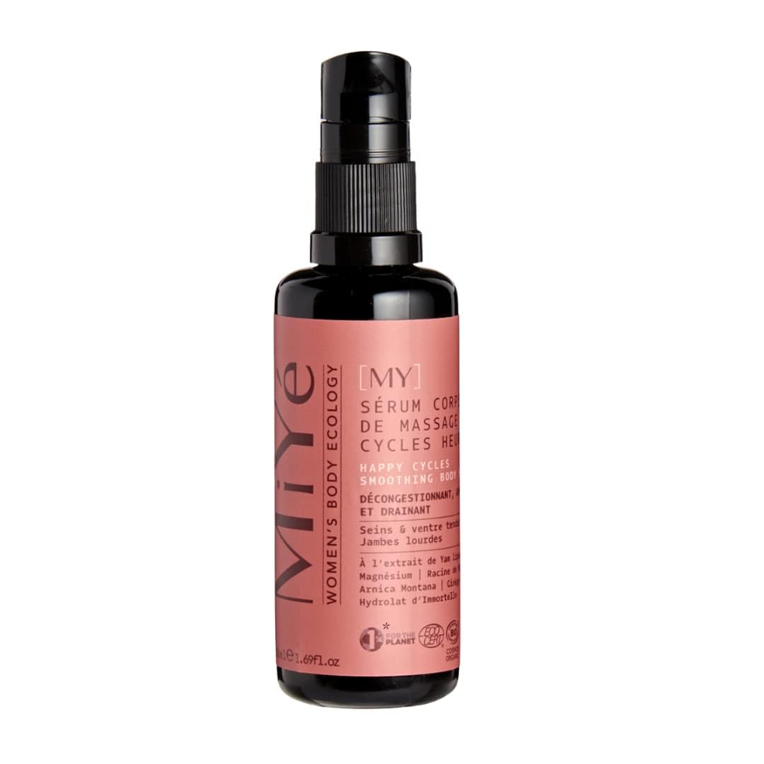 MIYé - Happy Cycles Body Serum Soothing Massage for Breast, Belly & Heavy Legs, Organic, Yam Liposome, Magnesium, Liquorice, Arnica Montana, Ginko Biloba, 50ml, For 40 Applications
