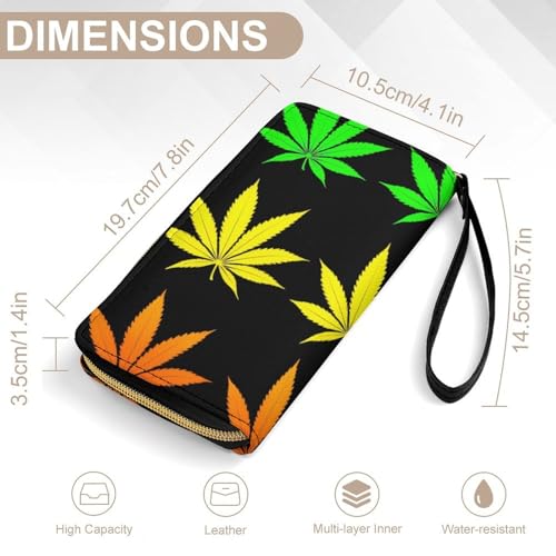 Women Elegant Wallets, Zipper Closure, Credit Card ID, Lightweight Portable Design, Travel Ready, Weedleaf2