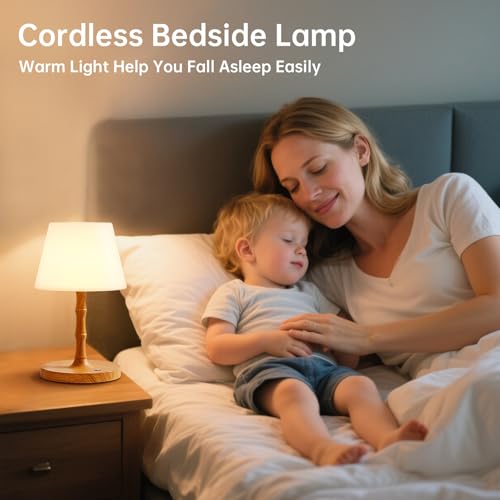 Image of Dawnwake Desk Lamp Cordless Table Shower Lamp Waterproof,Rechargeable Battery Operated Lamps for Bedroom Night Stands,3 Colors Touch Dimmable Small Outdoor Lamps,4000mAh LED Wood Grain