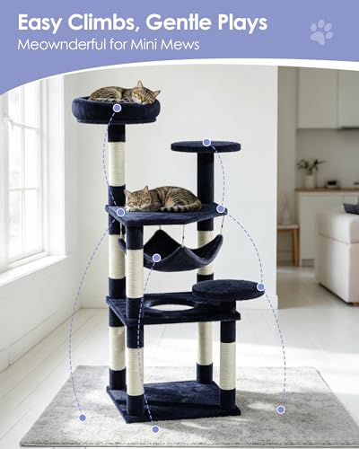 Árbol para gatos moderno multi-nivel con colchón y postes de sisal miniatura 2