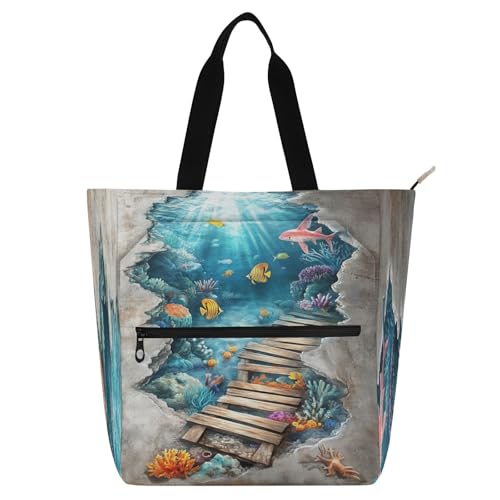 Amooorous Bolsas decorativas para libros, para niños, mujeres y hombres, pintura creativa en 3D, resistente al océano, bolsa de actividades para niños, bolsa de arte con cremallera para la universidad