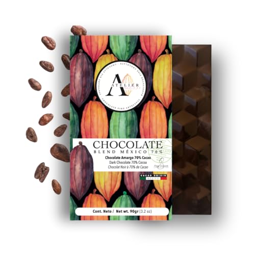 Mil534 | Chocolate Amargo 70% CACAO BLEND MÉXICO barra de 90 grs Chocolate Natural elaborado de forma Artesanal con Cacao Sustentable