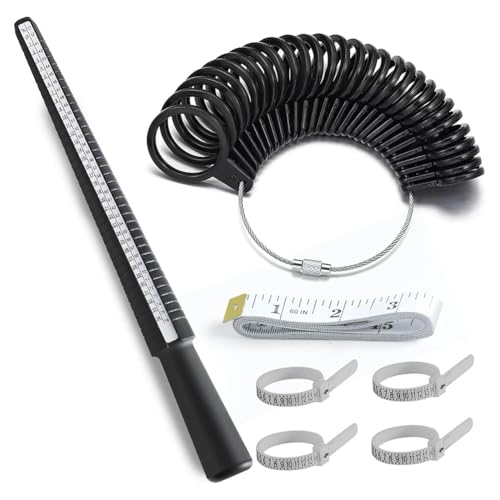 Lnfxkvva Herramienta de medición de anillos de 7 piezas para hombres y mujeres, incluye medidor de anillos de dedo, medidores de anillos, kit de fabricación de anillos