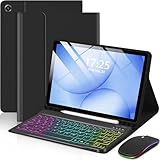 EAMPANG Case with Keyboard Mouse for Samsung Galaxy Tab A11 Plus/A9 Plus 2025/2023 11 inch,7 Color Rainbow Backlight Detachable USB-C Keypad Magnetic Case with Pen Slot for Tablet A11+ A9+ 5G Black