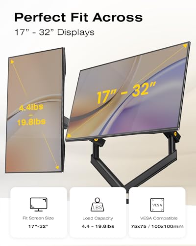 Image of NB SmooVex Single Computer Monitor Mount, Monitor Stand fits up to 32 Inch, Mechanical Spring Monitor Arm, VESA 75 /100 mm, Model-A5 (Black-Dual)