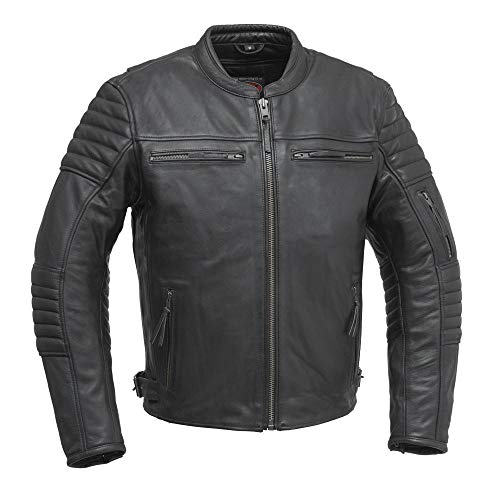 Mens Motorcycle Blk Commuter Style Naked Cow Hide Leather Jacket with armor Pockets Back Vents (S)