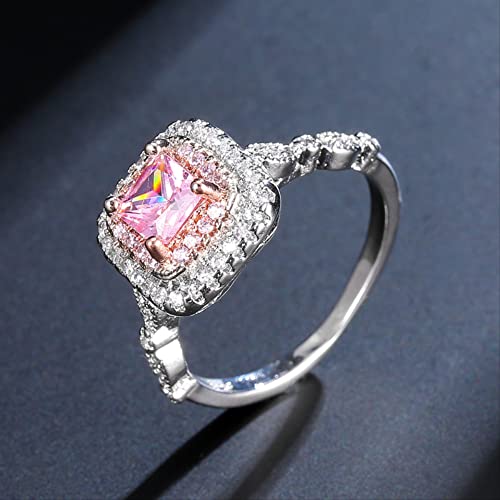 Bague zircone rose pour femme, anneau de mariage carré élégant au raffinement intemporel - 2