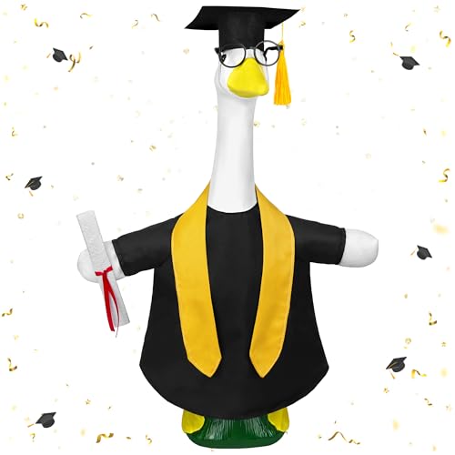 Ueyben Porch Goose Graduation Outfit Graduation Cap and Gown Stoles Goose Outfit Lawn Geese Clothes Costume for 23 Cement Plastic Geese Statue for Graduations Outdoor Yard Decor