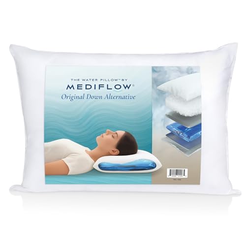 Mediflow Down-Alternative Water Pillow – Adjustable Orthopaedic Neck Support – Side, Back & Front Sleepers (Single)