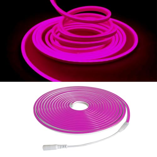 Image of dobestyou Pink Neon LED Strip Lights, 16.4ft 12V DC 600 SMD2835 LEDs Waterproof Flexible Rope Light for Indoor & Outdoor Home Decoration (Power Adapter Not Included)