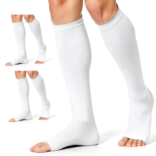 Image of CHARMKING 3 Pairs Open Toe Compression Socks for Women & Men Circulation 15-20 mmHg is Best Support for All Day Wear